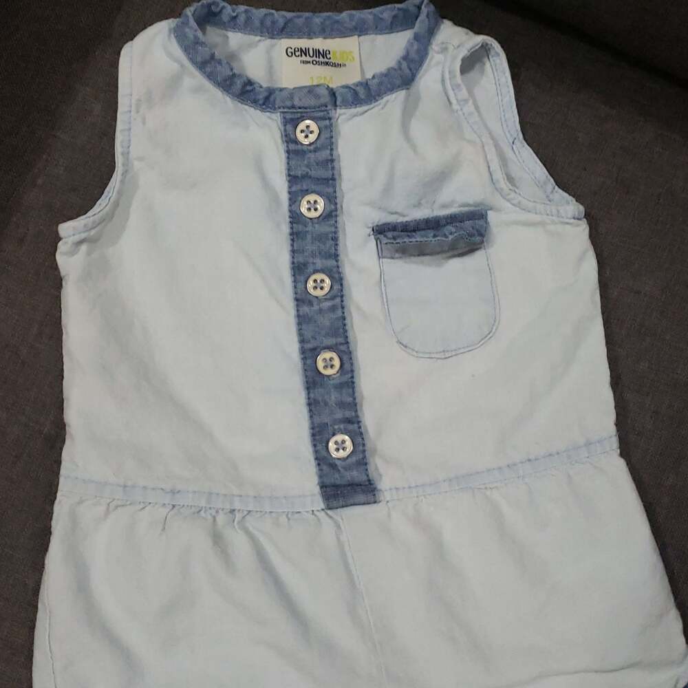 Vintage Toddler Girls OshKosh B'gosh Vestbak Jean Denim‎ Jumper Dress Size 12m